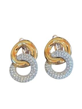 Givenchy Paris New York Circle Crystal Gold Plated Vintage Clip Earrings